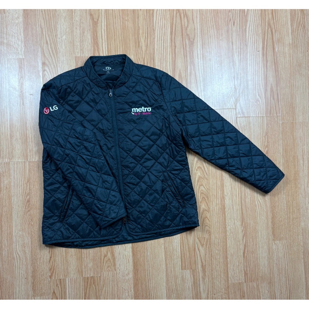 Vantage woman's Black Quilted Jacket Metro by T-Mobile LG Logo Full Zip Size L